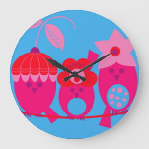 Grande Relógio de Criador de Aves Rosa Whimsical por Sere