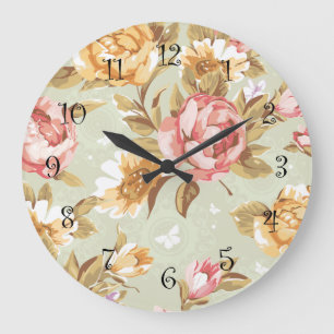 Grande Relógio de Decoração de Parede Floral