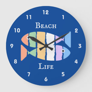Grande Relógio de Design de praia de peixe duplo colorid