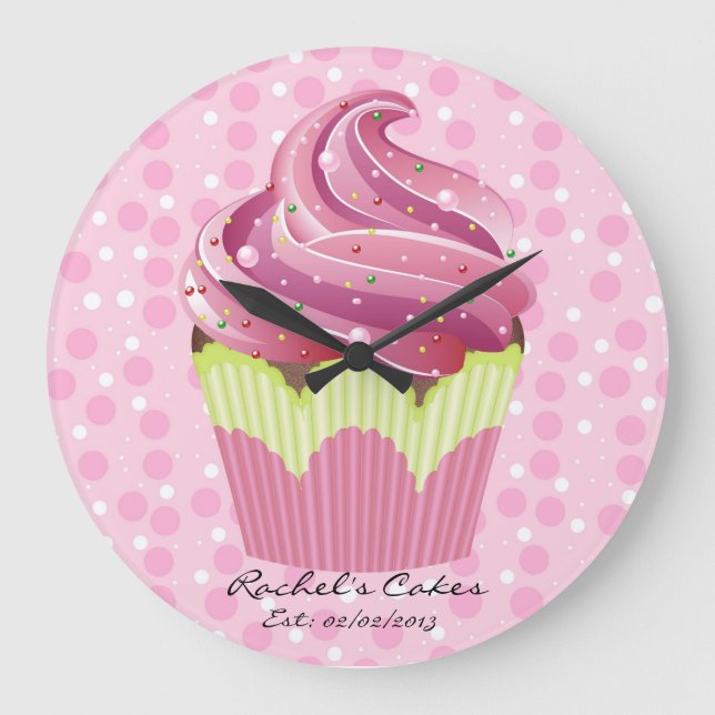Grande Relógio de doçura saboroso de Cupcakes cor-de-rosa (Frente)