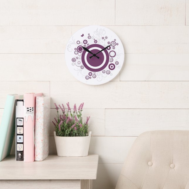 Grande Relógio de Elemento Fólico Abstrato Arredondado de (Sala de leitura)
