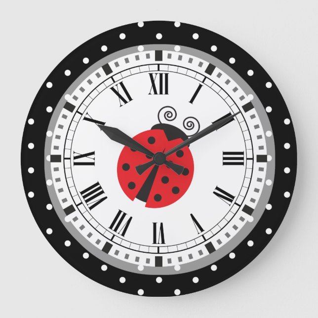 Grande Relógio de Estilo Retroativo de Ladybug da bolinha (Frente)