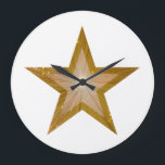 Grande Relógio de estrelas "Dourado", branco<br><div class="desc">design moderno com ouro "brilhante" e estrela branca sobre fundo branco. Relógio com um design personalizável para você personalizar com seu próprio texto,  imagens e ideias. Note que esta é uma imagem impressa criada com fotografias originais e técnicas digitais,  que não brilha nem contém faíscas reais.</div>