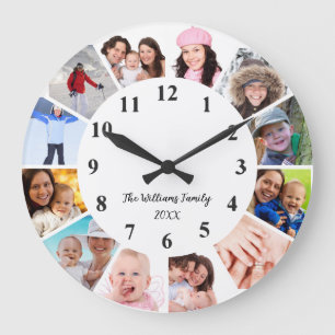 Grande Relógio de Fotografias Personalizado da Família -