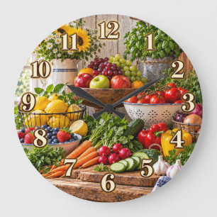 Grande Relógio de Frutas e Legumes Frescos de Fazenda
