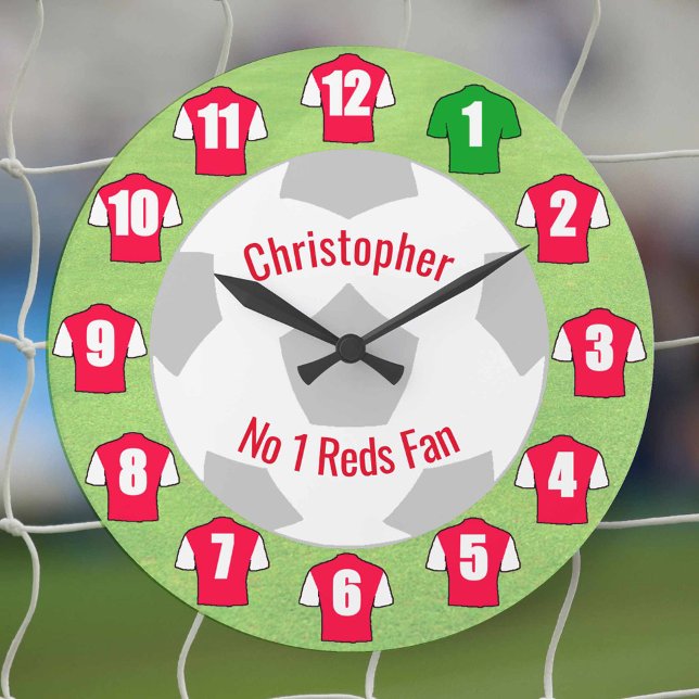Grande Relógio de futebol - Camisas Vermelhas e Brancas (Red and white football shirts on a clock)