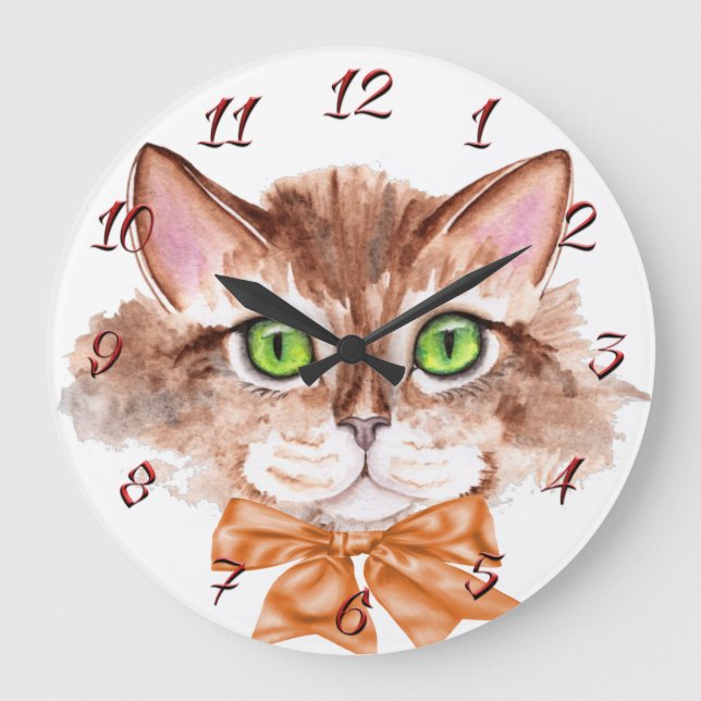Grande Relógio de Gato de Aquarela (Frente)