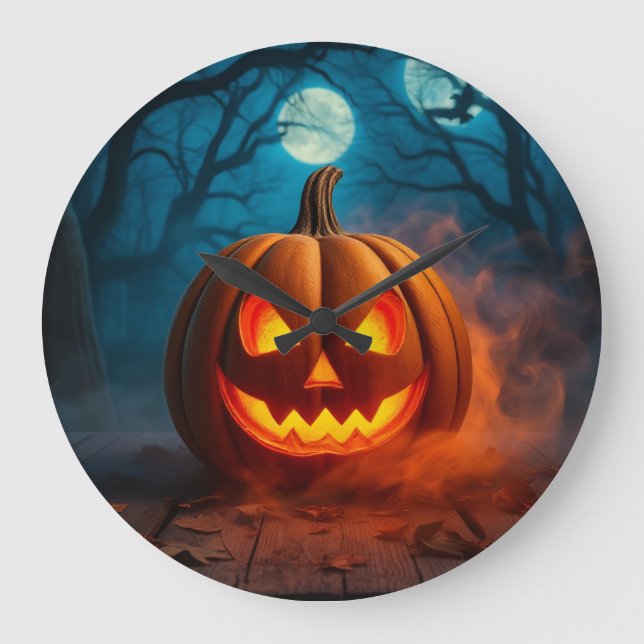 Grande Relógio de Halloween de Abóbora com Brilho de Lava (Frente)