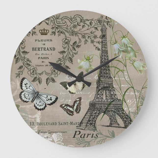 Grande relógio de jardim da Torre Eiffel, francês, de vin (Frente)