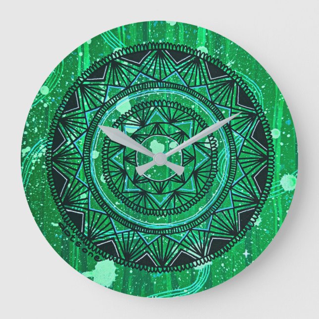 Grande Relógio de Mandala Verde (Frente)