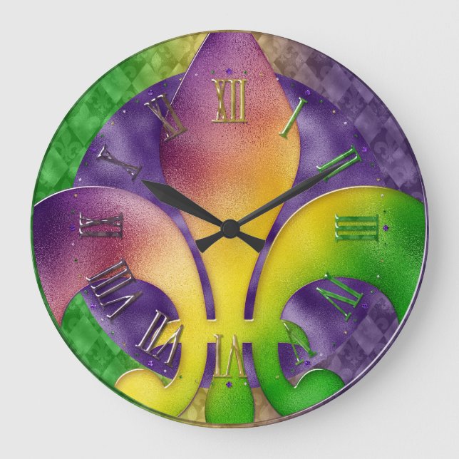 Grande Relógio de Mardi Gras, Fleur de Lis Colorido (Frente)