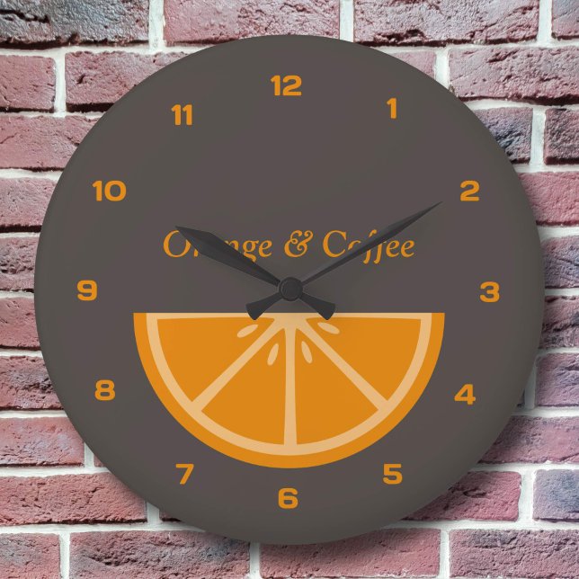 Grande Relógio de meia fatia laranja com números (Orange Half-Slice Clock with Numbers)