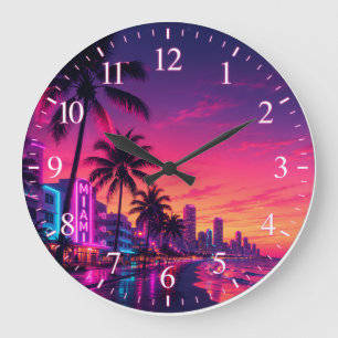 Grande Relógio de Miami Neon Sunset