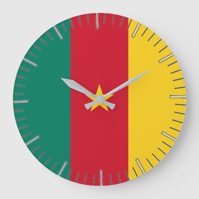 Grande Relógio de Muro com Bandeira dos Camarões (Frente)