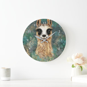 Grande Relógio de Muro Engraçado com Llama Curioso