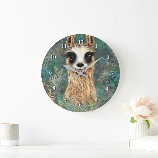 Grande Relógio de Muro Engraçado com Llama Curioso (Lar)