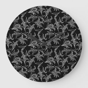 Grande Relógio de Muro Redondo Chic: Lilias do Vale, Pret