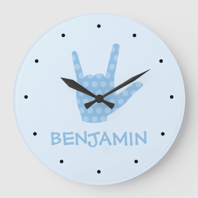 Grande Relógio de Nome de Menino Eu Amo Você em Língua de (Frente)