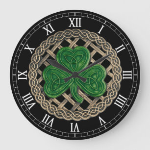 Grande Relógio de Numerais Romanos do Shamrock & Celtic 