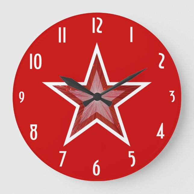Grande Relógio de números da Estrela Vermelha em vermelho (Frente)