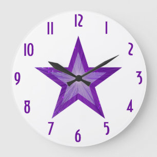 Grande Relógio de números de estrelas roxas em branco
