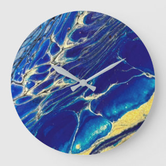 Grande Relógio de ondulação azul e dourado abstrato