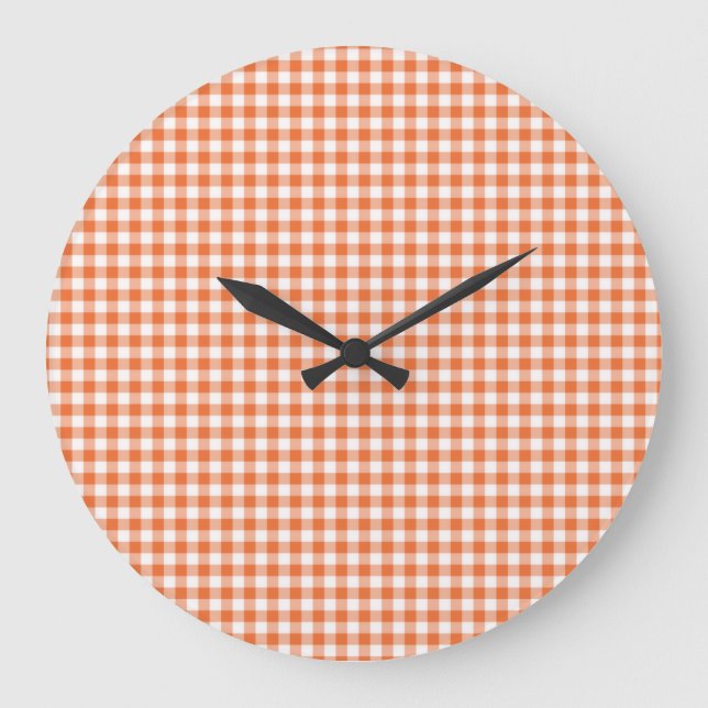 Grande Relógio de Parede, Gingham de Verificação Laranja  (Frente)
