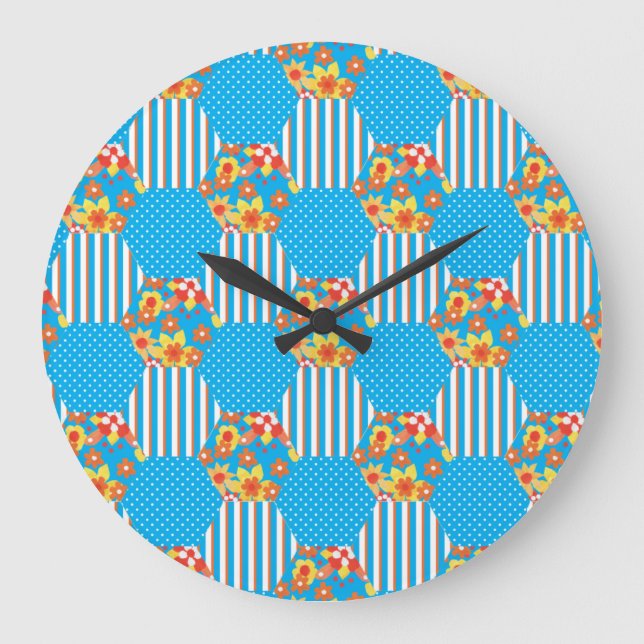 Grande Relógio de Parede, Laranja Floral e Polkas (Frente)