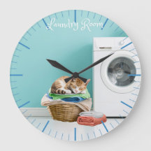 Relógio De Parede, Sala De Lavagem Com Gato
