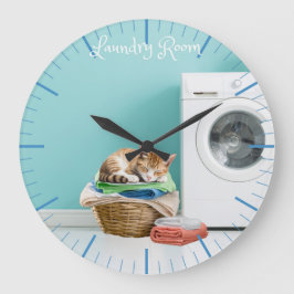Grande Relógio De Parede, Sala De Lavagem Com Gato