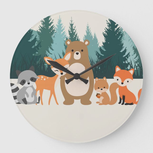 Grande Relógio de paredes de animais de madeira (Frente)