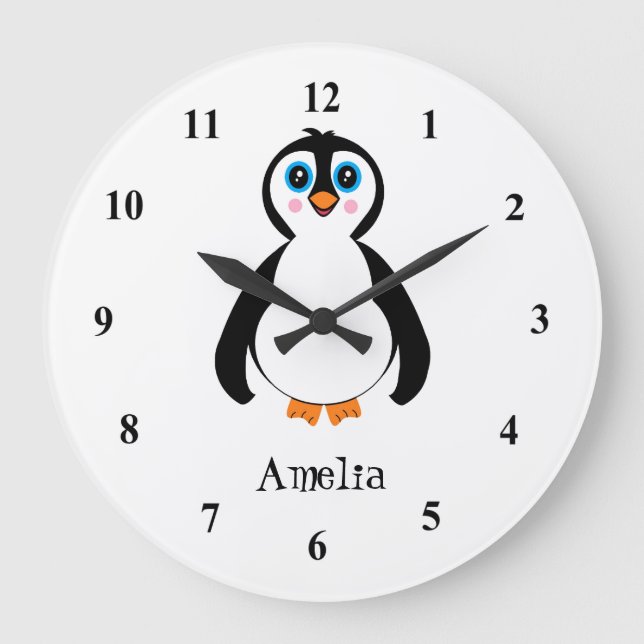 Grande Relógio de pinguim com bochechas rosadas (Frente)
