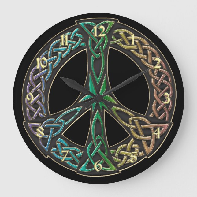 Grande Relógio de Sinal de Paz do Rainbow Celtic Knot (Frente)