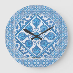 Grande Relógio de Telha Falsa Delft de Flores-de-Milho Az