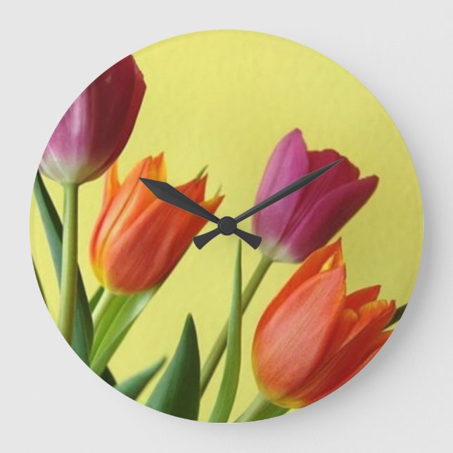Grande Relógio de Tulipas Laranja e Roxo (Frente)