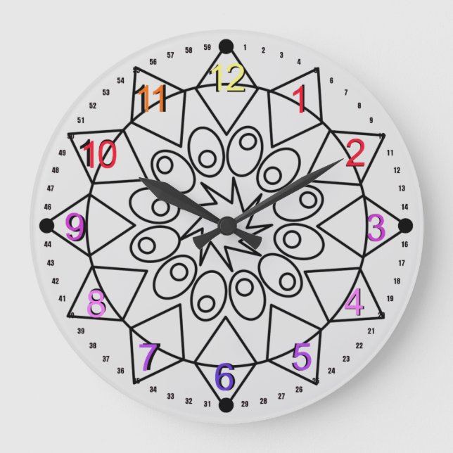 Grande Relógio - Delicar Mandala com Números Coloridos (Frente)