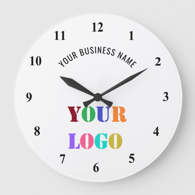 Grande Relógio Exemplo com Logotipo e Texto Personalizado (Frente)