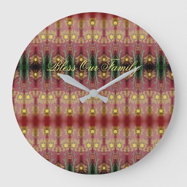 Grande Relógio Flor Com O Texto Da Nossa Família (Frente)