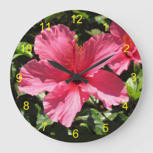 Grande Relógio - Flor de Hibiscus Rosa