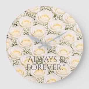 Grande Relógio Floral Personalizado Rosa Branca Elegante