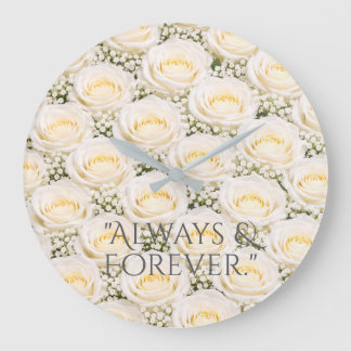 Grande Relógio Floral Personalizado Rosa Branca Elegante