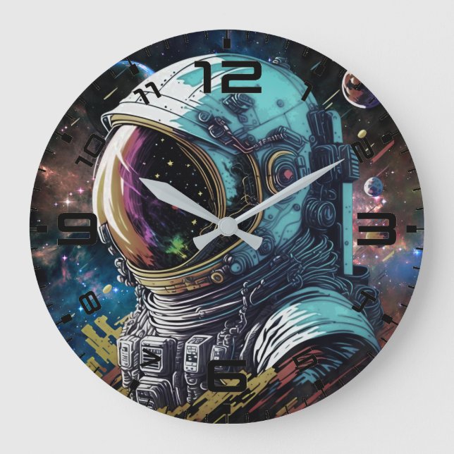 Grande Relógio Galáxia Astronauta Neon (Frente)