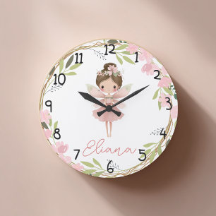 Grande Relógio Infantil Personalizado Aquarela Fada Flora