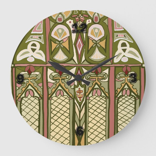 Grande Relógio inspirado em vidros manchados de Artes e A (Frente)