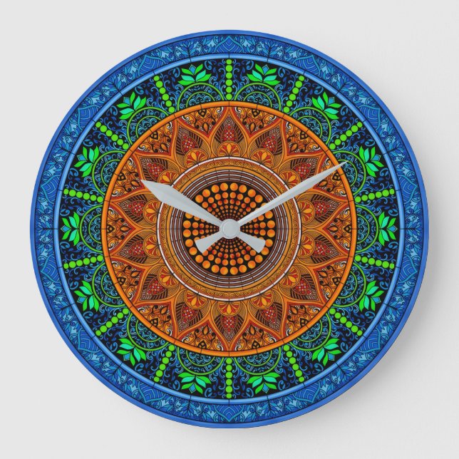 Grande Relógio Mandala de Geometria Sagrada (Frente)
