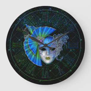 Grande Relógio Mardi Gras Azul, Máscara Verde Mardi Gras