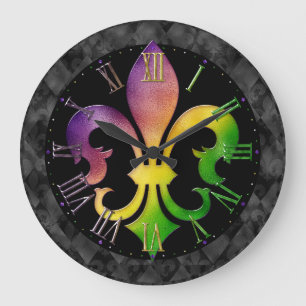 Grande Relógio Mardi Gras, Fleur de Lis Large Clo Colorid