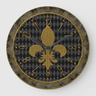 Grande Relógio Mardi Gras, Ouro Fleur de Lis Large Clock