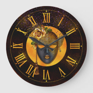 Grande Relógio Mardi Gras, Rosa Ouro de Máscara Azul
