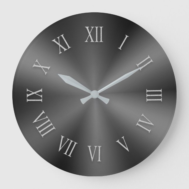 Grande Relógio Metálico de cinzas com Números Romanos Pad (Frente)